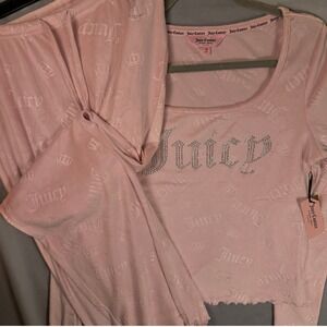 Juicy Couture Pink Velour Rhinestone Pajama Lounge Set Women's XL Y2K Aesthetic